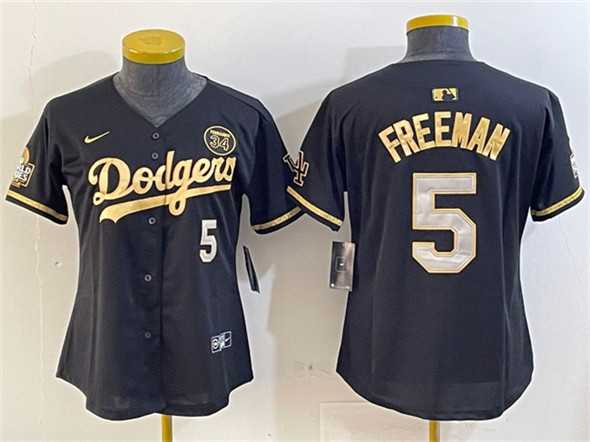 Womens Los Angeles Dodgers #5 Freddie Freeman Black Gold 2024 World Series With Fernando Patch Vapor Limited Stitched Jersey